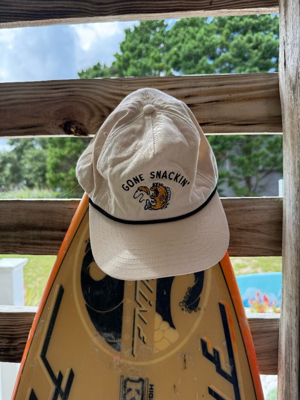 Vintage Cream-Colored "Gone Snackin'" Rope Hat